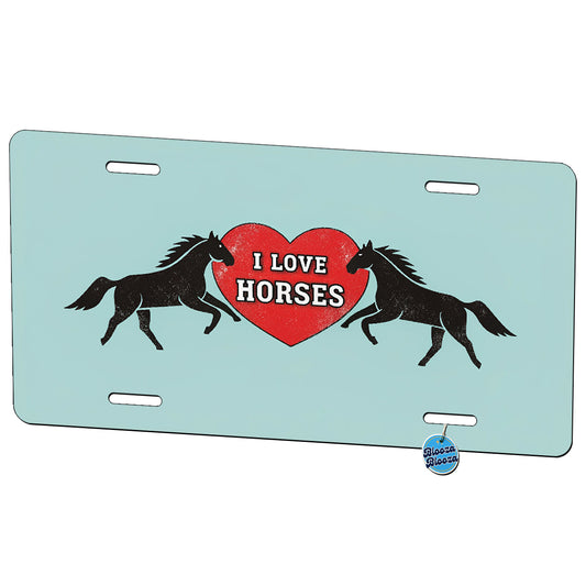 I Love Horses Metal Vanity Novelty Tag License Plate for Trucks Cars SUVs