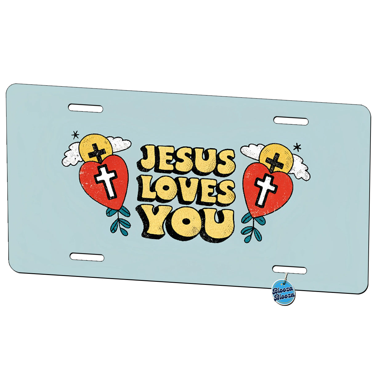Jesus Loves You Cute Hearts Metal Vanity Novelty Tag License Plate for Trucks Cars SUVs