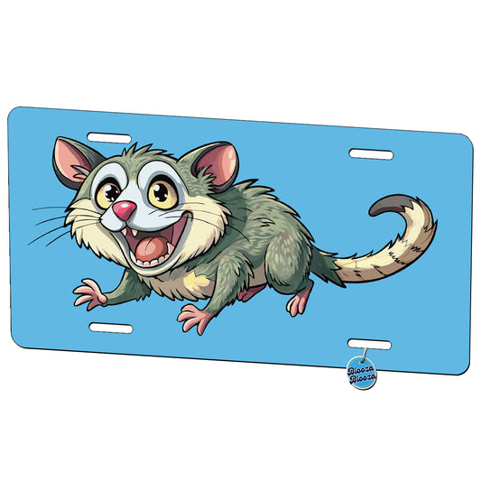 Laughing Opossum On Blue Metal Vanity Novelty Tag License Plate for Trucks Cars SUVs