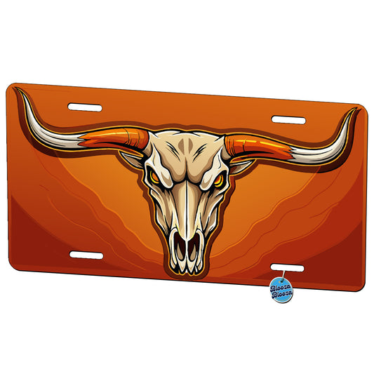 Longhorn Cattle Skull Orange Metal Vanity Novelty Tag License Plate for Trucks Cars SUVs