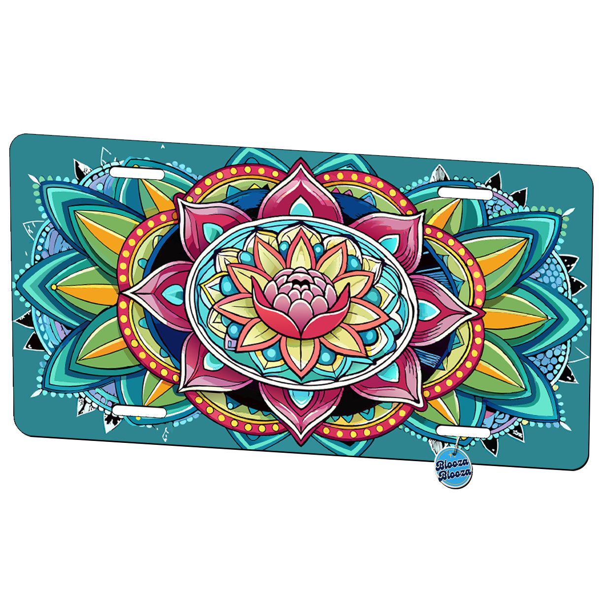 Mandala Lotus Flower Teal Background Metal Vanity Novelty Tag License Plate for Trucks Cars SUVs