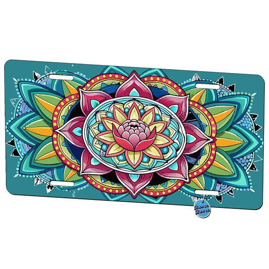 Mandala Lotus Flower Teal Background Metal Vanity Novelty Tag License Plate for Trucks Cars SUVs