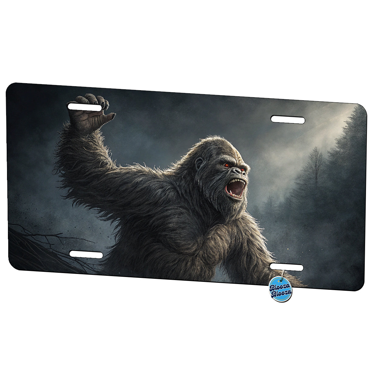 Menacing Bigfoot Gorilla Ape Misty Background Metal Vanity Novelty Tag License Plate for Trucks Cars SUVs
