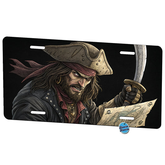 Menacing Pirate On Black Background Metal Vanity Novelty Tag License Plate for Trucks Cars SUVs