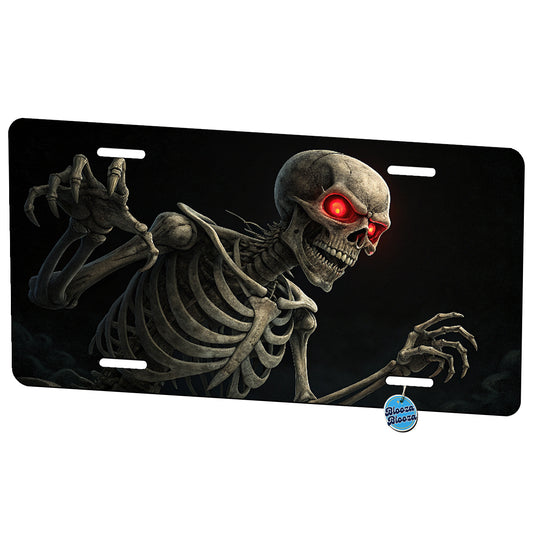 Menacing Skeleton On Black Background Metal Vanity Novelty Tag License Plate for Trucks Cars SUVs