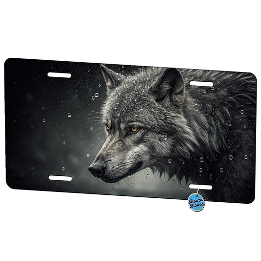 Menacing Wolf Staring Water Droplets Metal Vanity Novelty Tag License Plate for Trucks Cars SUVs