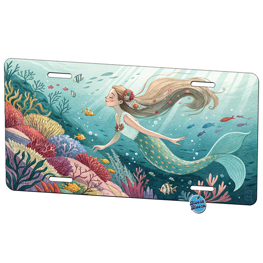 Mermaid Swimming Coral Ocean Metal Vanity Novelty Tag License Plate for Trucks Cars SUVs