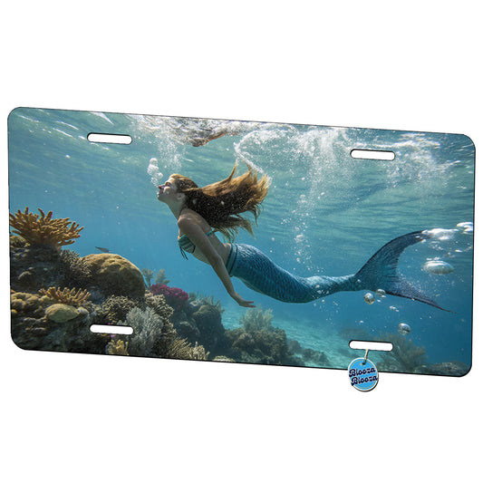 Mermaid Swimming In Ocean Coral Metal Vanity Novelty Tag License Plate for Trucks Cars SUVs