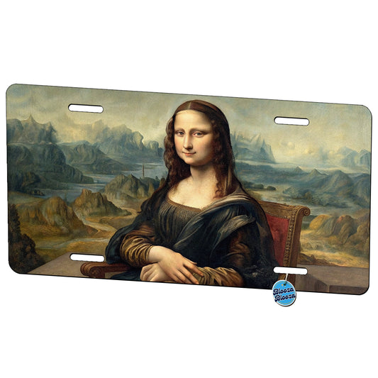 Mona Lisa Sitting In Chair Painting Metal Vanity Novelty Tag License Plate for Trucks Cars SUVs