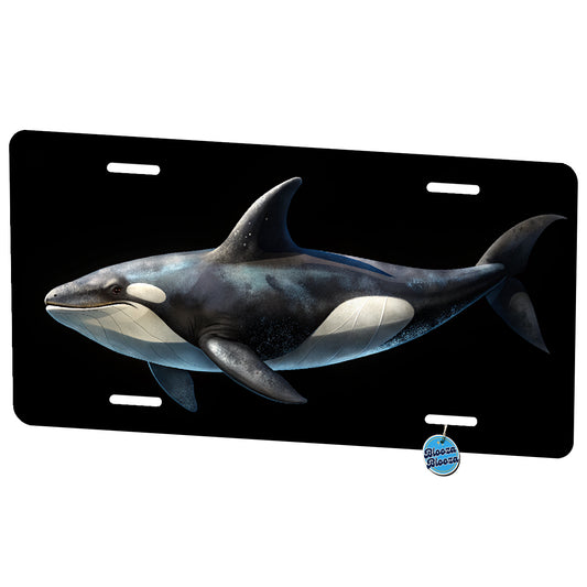 Orca Whale Black Background Metal Vanity Novelty Tag License Plate for Trucks Cars SUVs