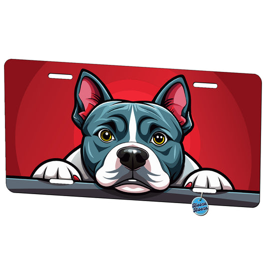 Peeking American Staffordshire Terrier Dog Metal Vanity Novelty Tag License Plate for Trucks Cars SUVs