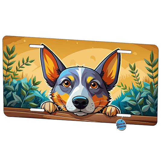 Peeking Australian Cattle Dog Metal Vanity Novelty Tag License Plate for Trucks Cars SUVs