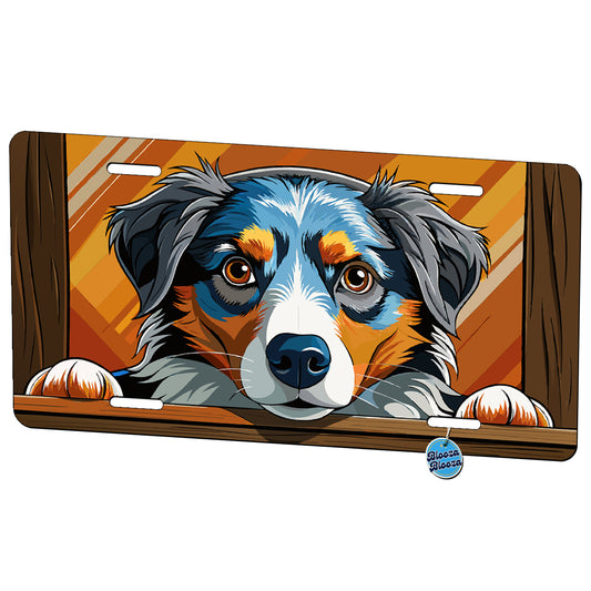 Peeking Australian Shepherd Dog Metal Vanity Novelty Tag License Plate for Trucks Cars SUVs