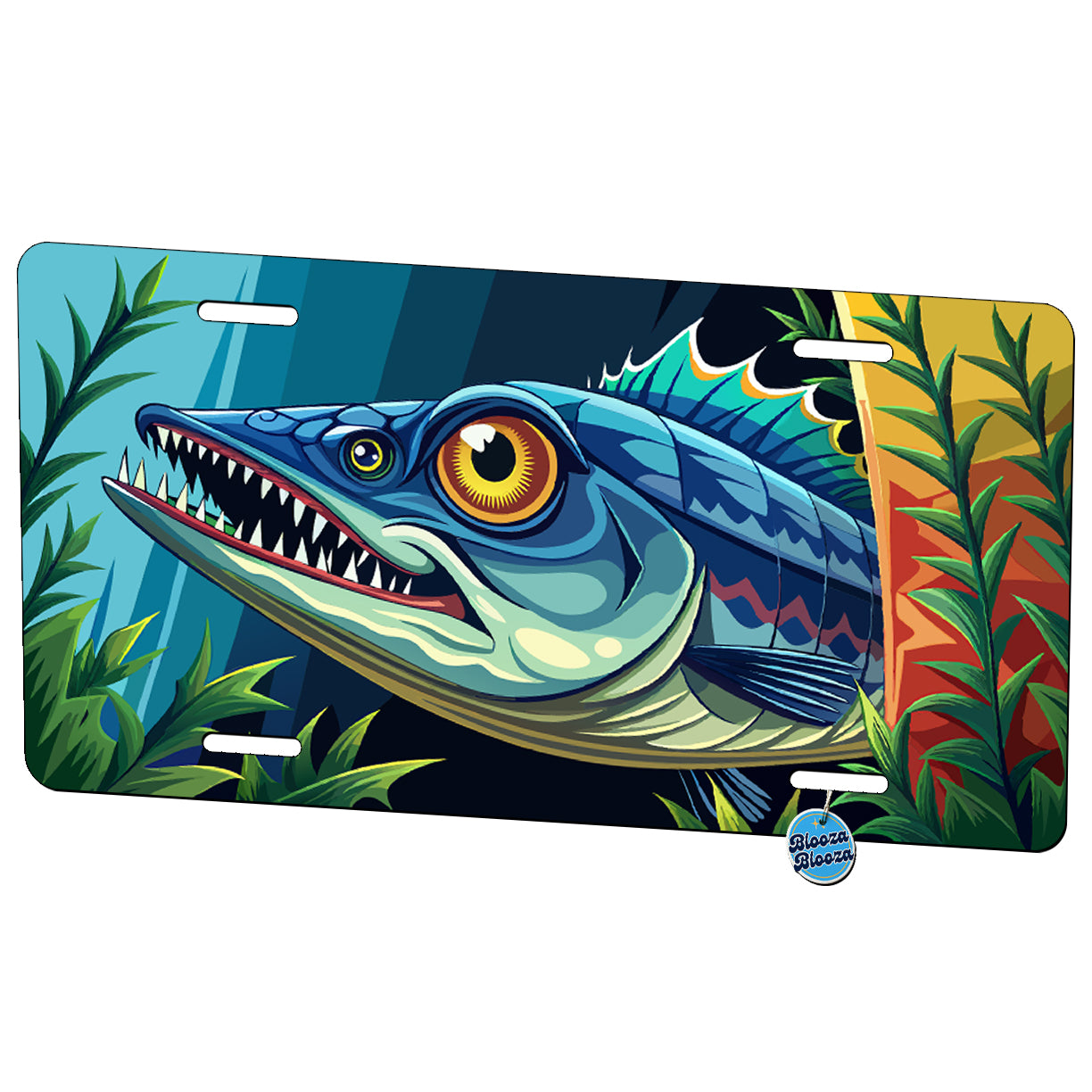 Peeking Barracuda Fish Metal Vanity Novelty Tag License Plate for Trucks Cars SUVs