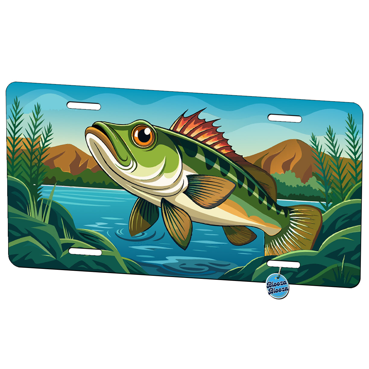 Peeking Bass Fish Fishing Metal Vanity Novelty Tag License Plate for Trucks Cars SUVs
