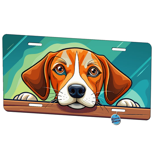 Peeking Beagle Dog Metal Vanity Novelty Tag License Plate for Trucks Cars SUVs