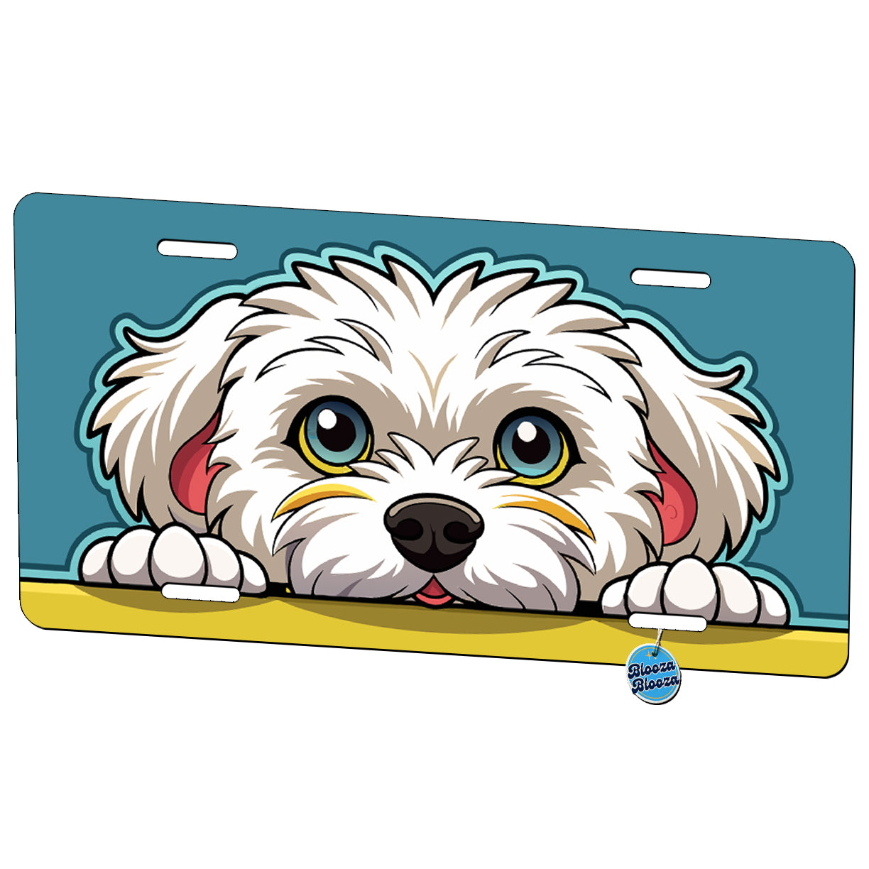 Peeking Bichon Frise Dog Metal Vanity Novelty Tag License Plate for Trucks Cars SUVs