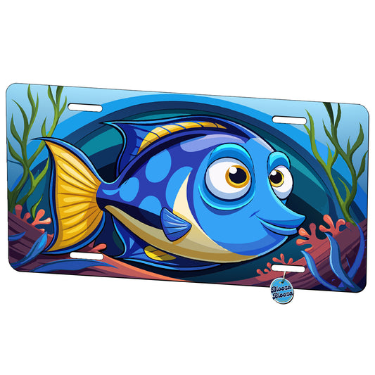 Peeking Blue Tang Fish Metal Vanity Novelty Tag License Plate for Trucks Cars SUVs