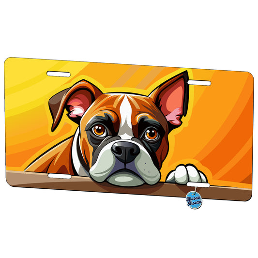 Peeking Boxer Dog Metal Vanity Novelty Tag License Plate for Trucks Cars SUVs