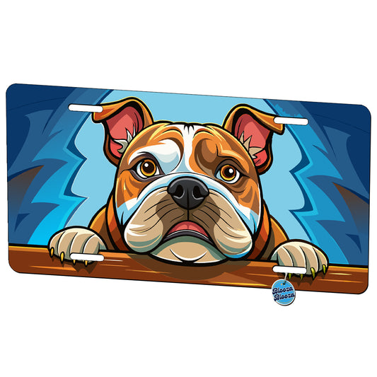 Peeking Bulldog Dog Metal Vanity Novelty Tag License Plate for Trucks Cars SUVs