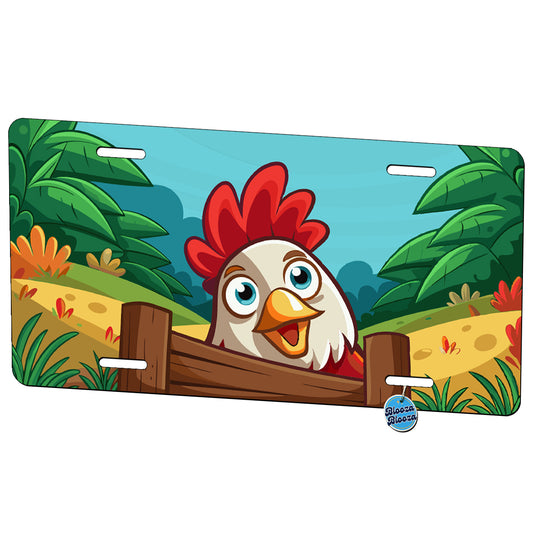 Peeking Chicken Rooster Metal Vanity Novelty Tag License Plate for Trucks Cars SUVs
