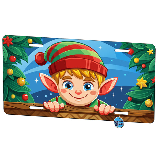 Peeking Christmas Elf Metal Vanity Novelty Tag License Plate for Trucks Cars SUVs