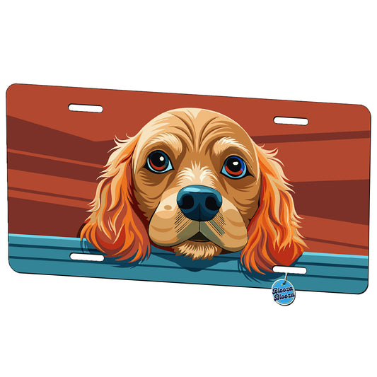 Peeking Cocker Spaniel Dog Metal Vanity Novelty Tag License Plate for Trucks Cars SUVs