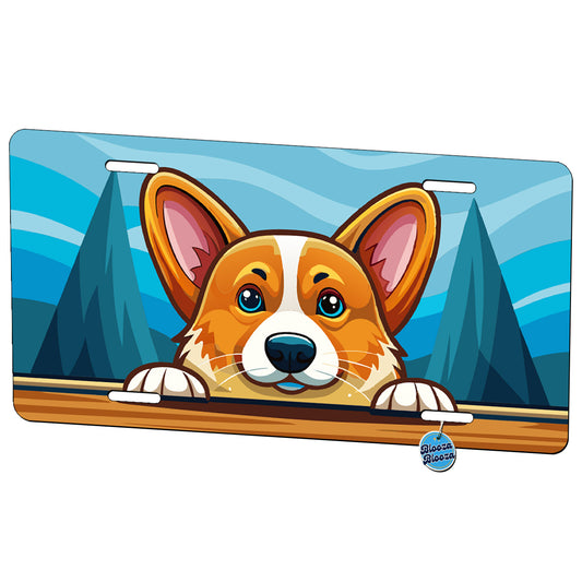 Peeking Corgi Dog Metal Vanity Novelty Tag License Plate for Trucks Cars SUVs