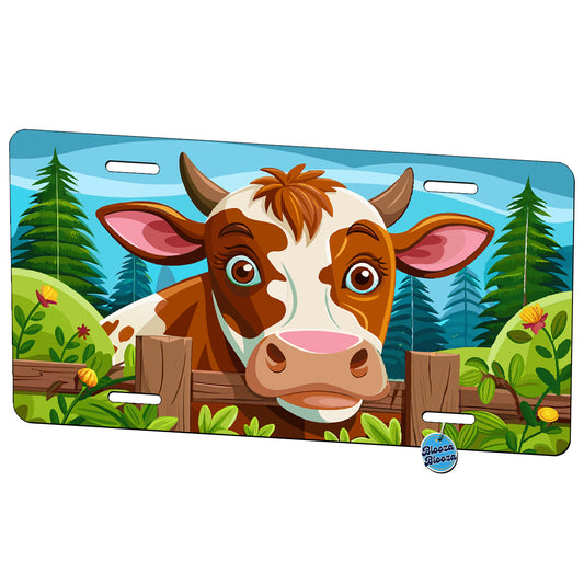 Peeking Cow Over Fence Metal Vanity Novelty Tag License Plate for Trucks Cars SUVs