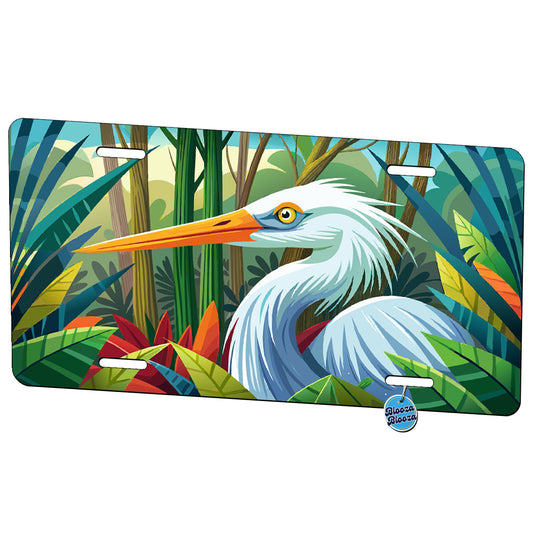 Peeking Egret Bird Metal Vanity Novelty Tag License Plate for Trucks Cars SUVs