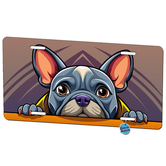 Peeking French Bulldog Metal Vanity Novelty Tag License Plate for Trucks Cars SUVs