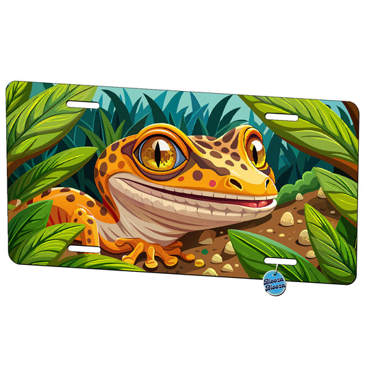 Peeking Gecko Cute Metal Vanity Novelty Tag License Plate for Trucks Cars SUVs