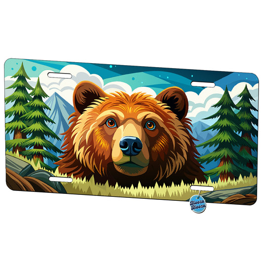 Peeking Grizzly Brown Bear Metal Vanity Novelty Tag License Plate for Trucks Cars SUVs
