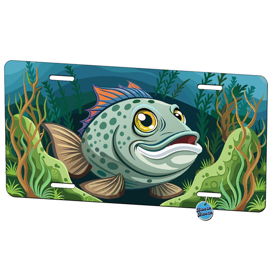 Peeking Halibut Fish Metal Vanity Novelty Tag License Plate for Trucks Cars SUVs