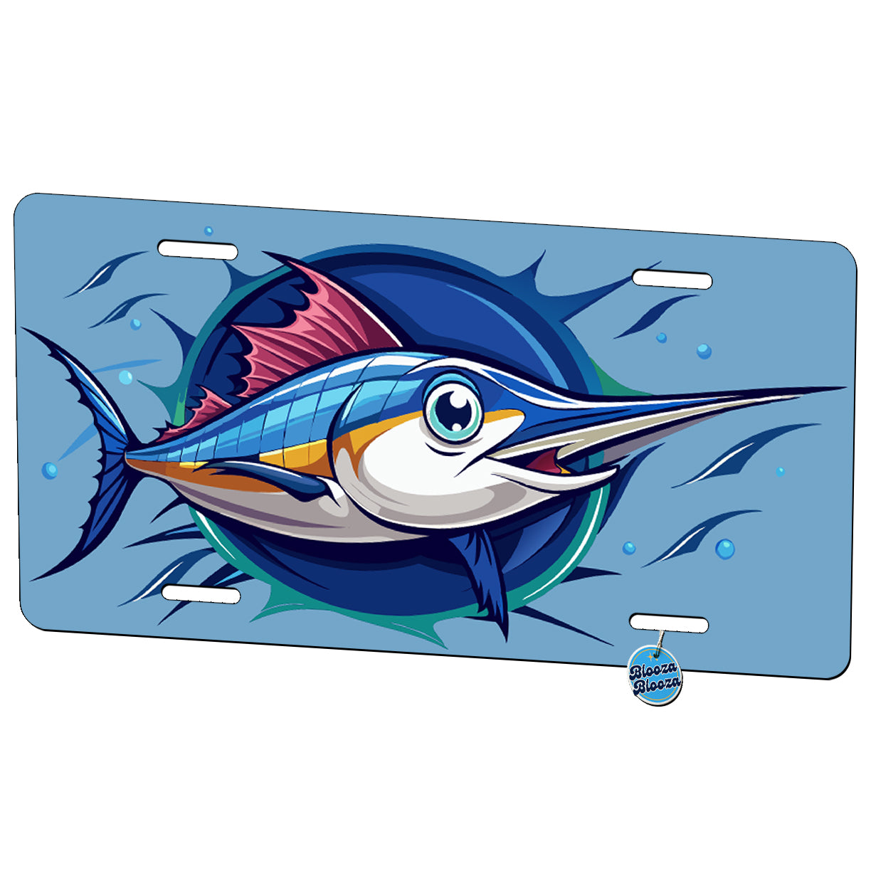 Peeking Marlin Fish Metal Vanity Novelty Tag License Plate for Trucks Cars SUVs