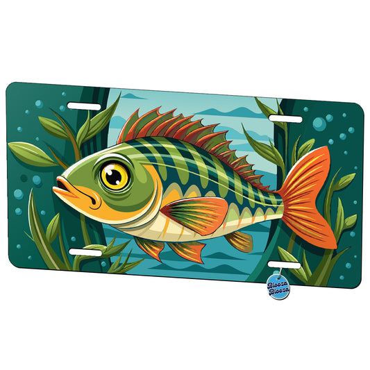 Peeking Perch Fish Metal Vanity Novelty Tag License Plate for Trucks Cars SUVs