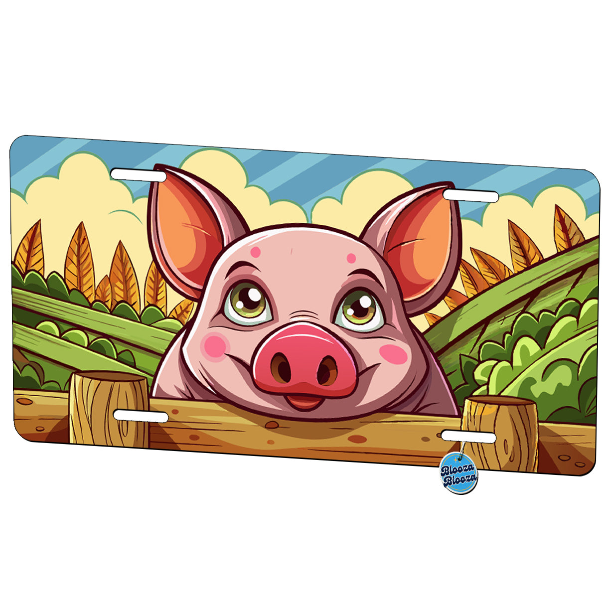 Peeking Pig Over Fence Metal Vanity Novelty Tag License Plate for Trucks Cars SUVs