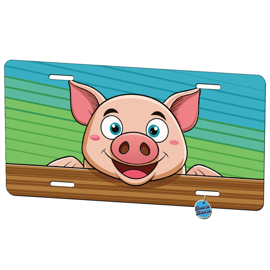 Peeking Pig Smiling Metal Vanity Novelty Tag License Plate for Trucks Cars SUVs