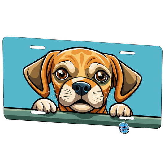 Peeking Puggle Dog Metal Vanity Novelty Tag License Plate for Trucks Cars SUVs