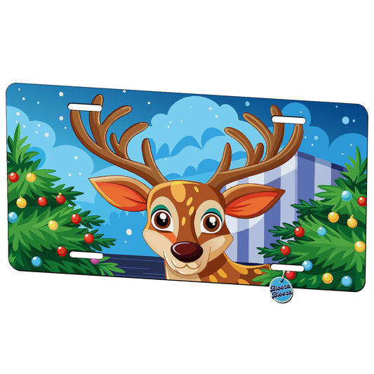 Peeking Reindeer Christmas Metal Vanity Novelty Tag License Plate for Trucks Cars SUVs