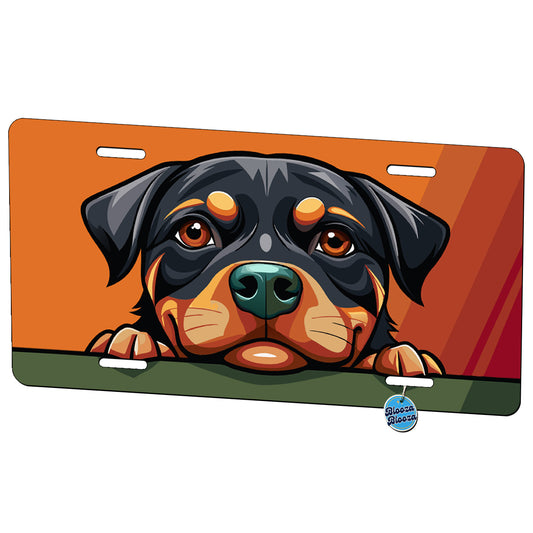 Peeking Rottweiler Dog Metal Vanity Novelty Tag License Plate for Trucks Cars SUVs