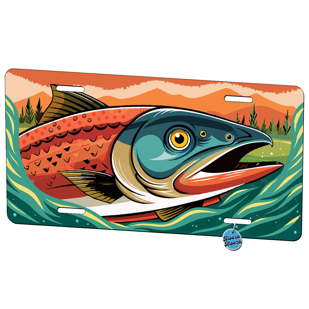Peeking Salmon Fish Metal Vanity Novelty Tag License Plate for Trucks Cars SUVs