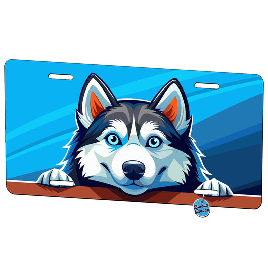 Peeking Siberian Husky Dog Metal Vanity Novelty Tag License Plate for Trucks Cars SUVs