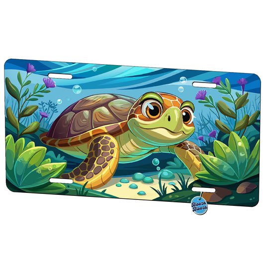 Peeking Swimming Sea Turtle Metal Vanity Novelty Tag License Plate for Trucks Cars SUVs