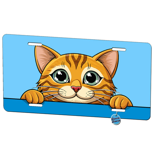 Peeking Tabby Cat Metal Vanity Novelty Tag License Plate for Trucks Cars SUVs