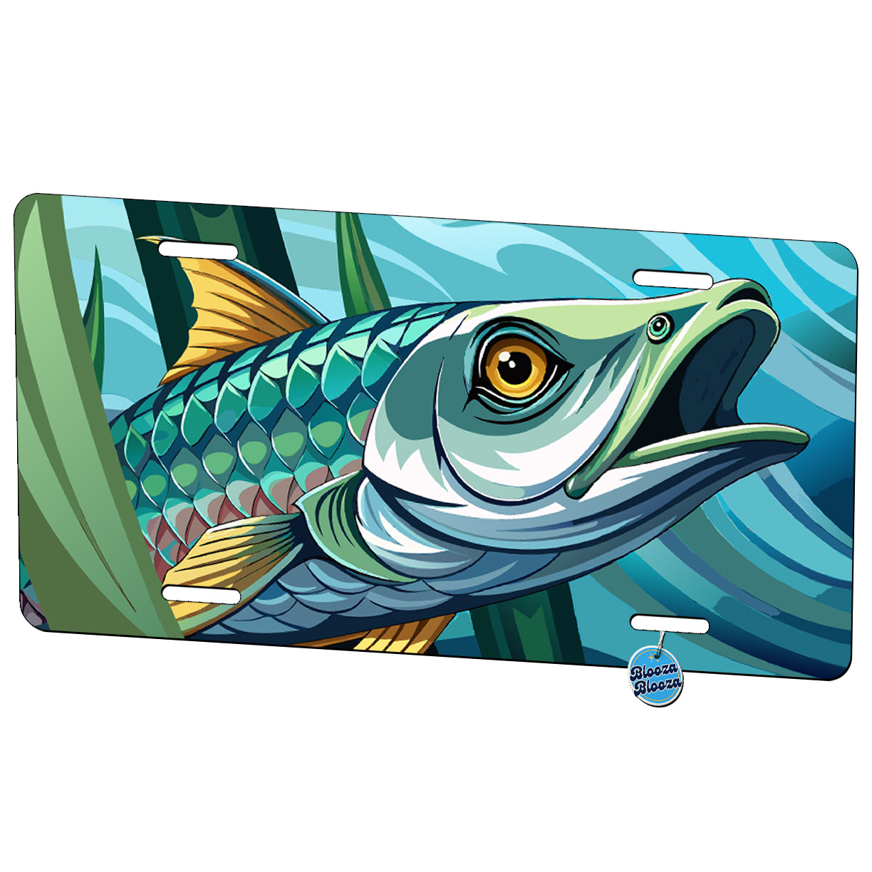 Peeking Tarpon Fish Metal Vanity Novelty Tag License Plate for Trucks Cars SUVs