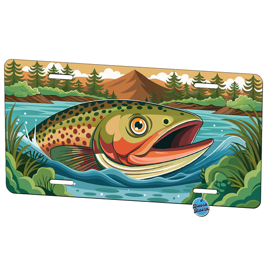 Peeking Trout Fish Metal Vanity Novelty Tag License Plate for Trucks Cars SUVs
