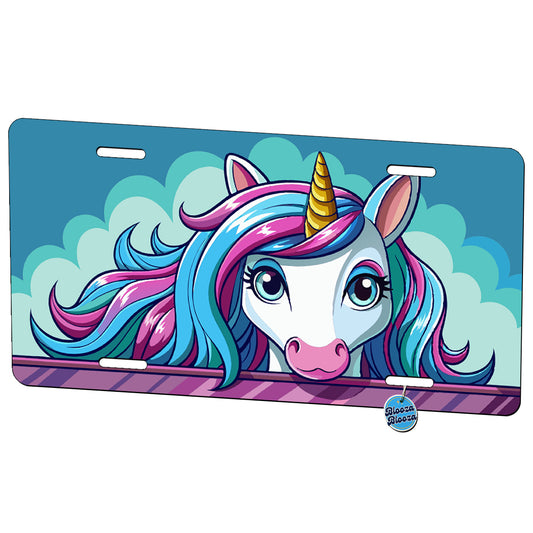 Peeking Unicorn Metal Vanity Novelty Tag License Plate for Trucks Cars SUVs