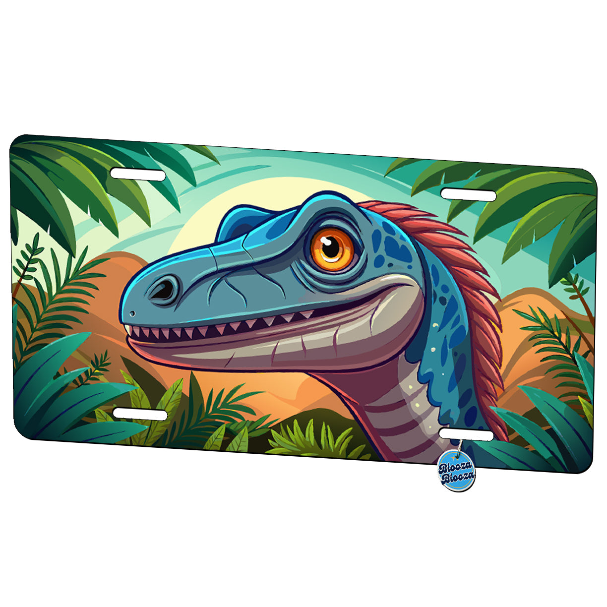 Peeking Velociraptor Dinosaur Metal Vanity Novelty Tag License Plate for Trucks Cars SUVs