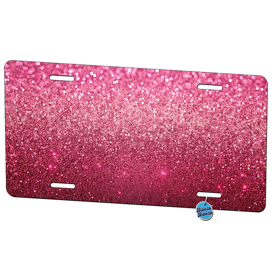 Pink Faux Glitter Background Metal Vanity Novelty Tag License Plate for Trucks Cars SUVs